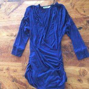 Navy Blue Ruched 3/4 Sleeve Crossover Top